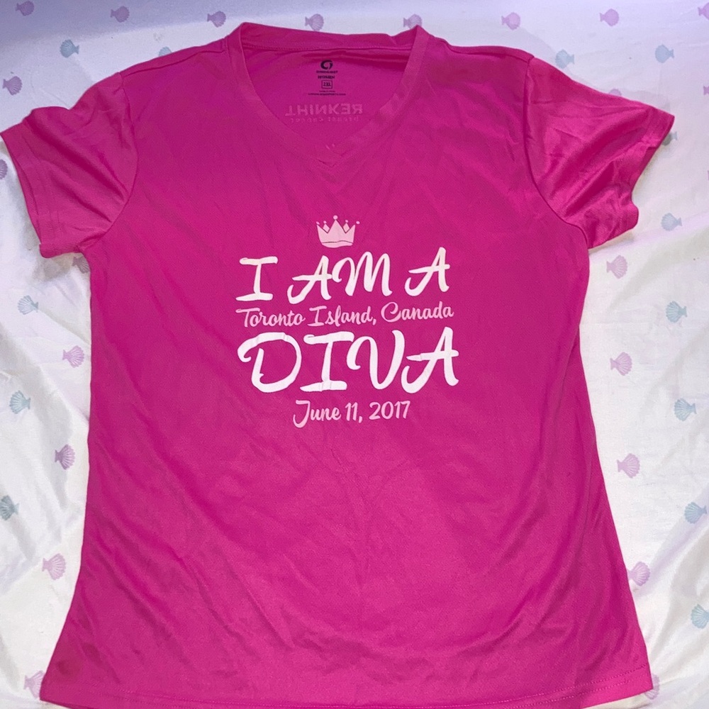 Green layer Pink V-Neck Graphic Tee